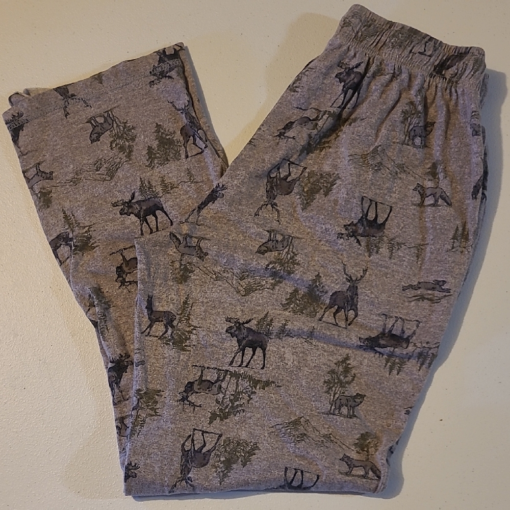 Cuddleduds, XL (BOYS), Gray Moose Print Pajama Pants